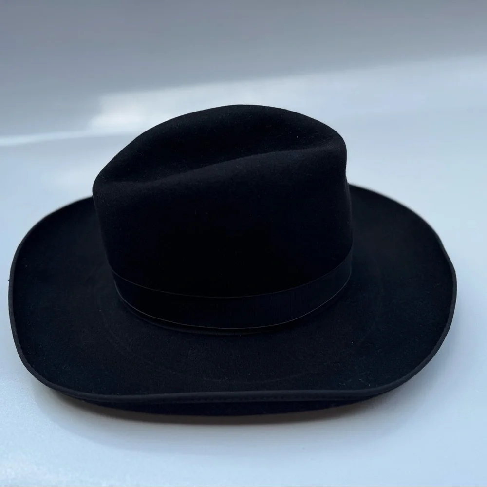 Borsalino Fedora Hat Black Wool Felt Made in Italy Vintage Size 7 (VDC)